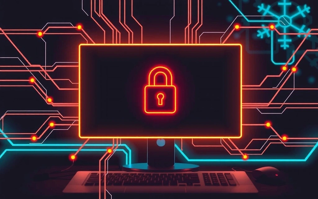 Ilustrație a unui firewall digital protejând un computer, simbolizând securitatea cibernetică și prevenirea accesului neautorizat